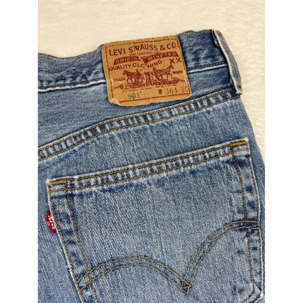 Levis 501 Men's 36x30 Y2K Medium Light Wash Grungy Skater Distressed Faded Jeans